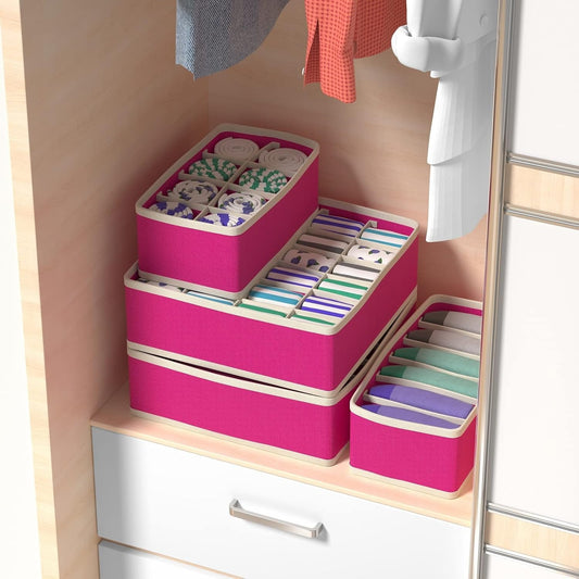 Cutie De Depozitare, selexmo, Pentru Lenjerie, Sosete Si Sutiene, Material Textil, 24 Compartimente, 32 x 32 x 10 cm, Culoare Roz