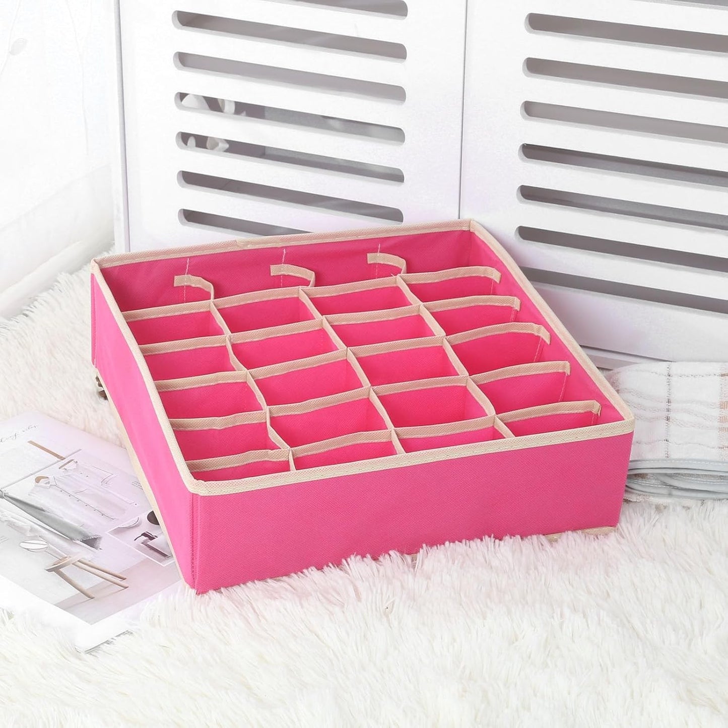 Cutie De Depozitare, selexmo, Pentru Lenjerie, Sosete Si Sutiene, Material Textil, 24 Compartimente, 32 x 32 x 10 cm, Culoare Roz