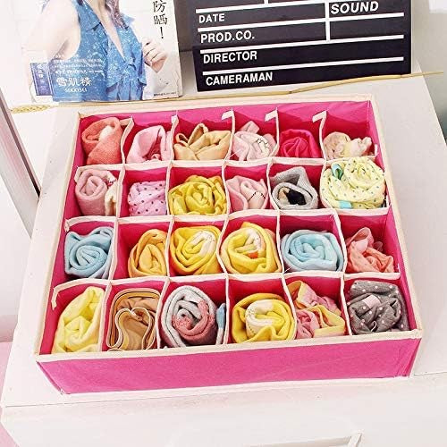 Cutie De Depozitare, selexmo, Pentru Lenjerie, Sosete Si Sutiene, Material Textil, 24 Compartimente, 32 x 32 x 10 cm, Culoare Roz