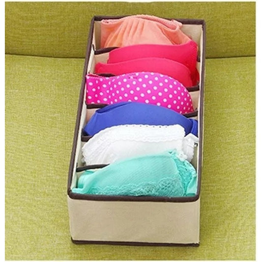 Cutie De Depozitare, selexmo, Pentru Lenjerie, Sosete Si Sutiene, Material Textil, 6 Compartimente, 32 x 16 x 10 cm, Culoare Bej