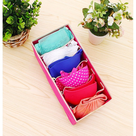 Cutie De Depozitare, selexmo, Pentru Lenjerie, Sosete Si Sutiene, Material Textil, 6 Compartimente, 32 x 16 x 10 cm, Culoare Roz