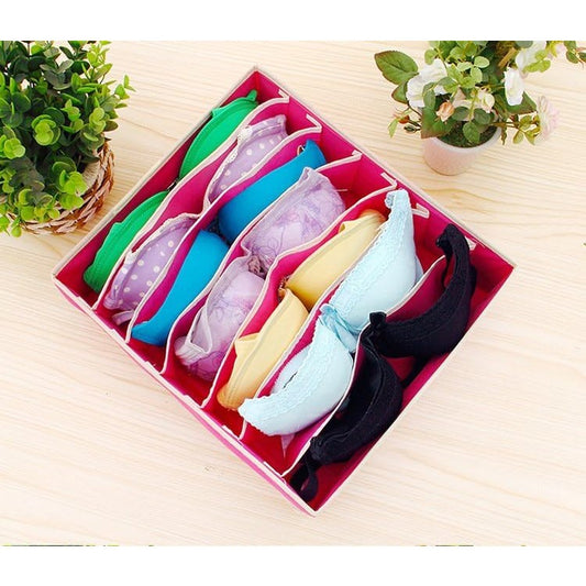 Cutie De Depozitare, selexmo, Pentru Lenjerie, Sosete Si Sutiene, Material Textil, 7 Compartimente, 32 x 32 x 10 cm, Culoare Roz