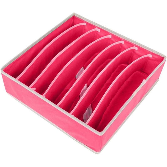 Cutie De Depozitare, selexmo, Pentru Lenjerie, Sosete Si Sutiene, Material Textil, 7 Compartimente, 32 x 32 x 10 cm, Culoare Roz