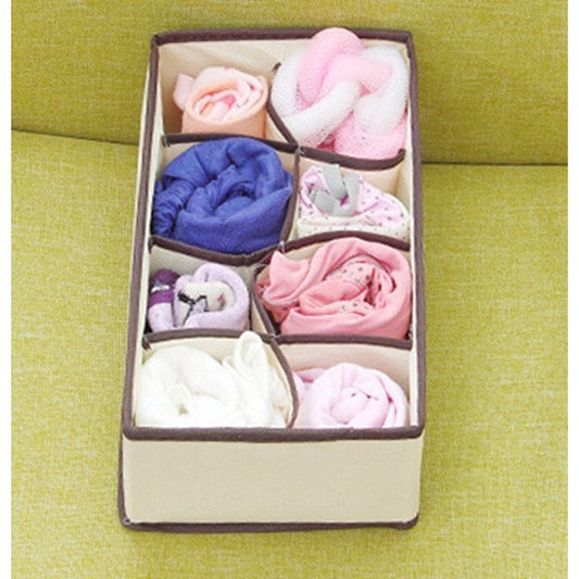 Cutie De Depozitare, selexmo, Pentru Lenjerie, Sosete Si Sutiene, Material Textil, 8 Compartimente, 32 x 16 x 10 cm, Culoare Bej