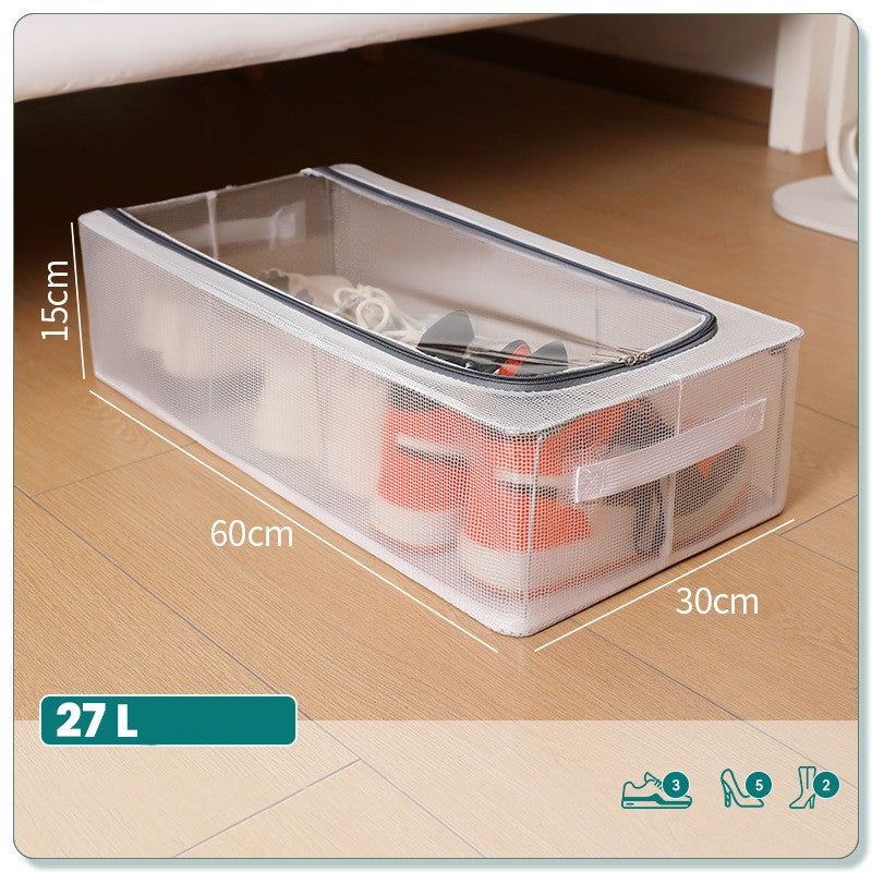 Cutie de Depozitare, selexmo, pentru Pantofi Haine, din Plasa PVC Impermeabila si Cadru de Otel, Pliabila, Fermoar Bidirectional, 60 x 30 x 15 cm, Transparenta