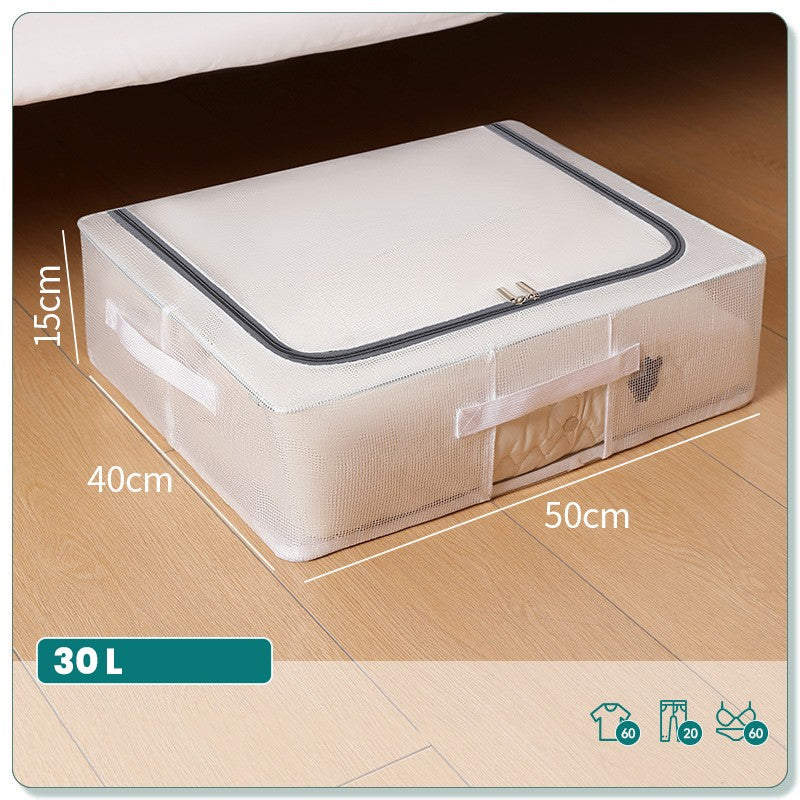 Cutie de Depozitare, selexmo, pentru Pantofi Haine, din Plasa PVC Impermeabila si Manere Laterale, Pliabila, Fermoar Bidirectional, 50 x 40 x 15 cm, Transparenta