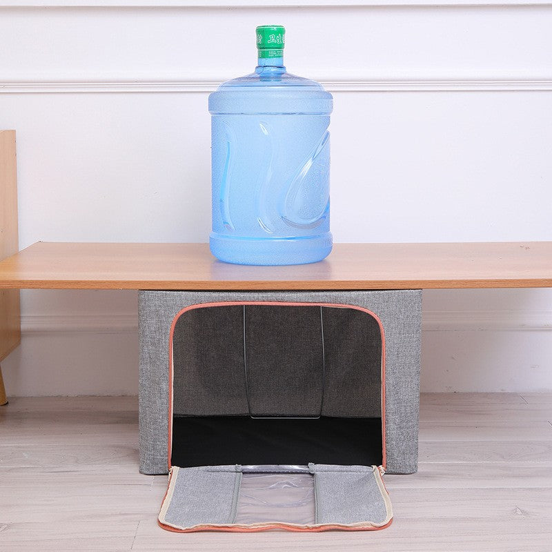 Cutie de Depozitare Pliabila, selexmo, 66 L, din Bumbac si In, 50x40x33 cm, Fereastra Frontala, 2 Usi de Acces cu Fermoar Bidirectional, Cadru Metalic, Suport Baza Stabil din Plastic, Gri