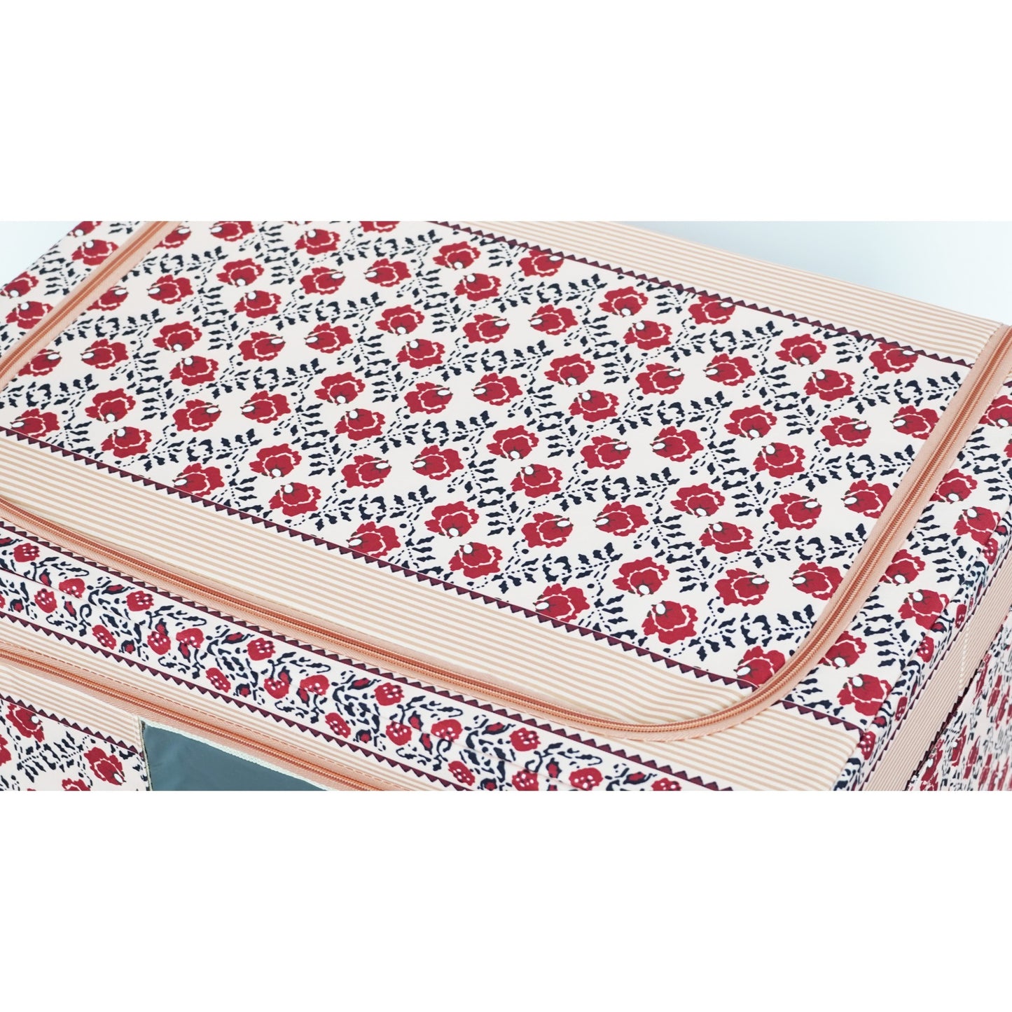Cutie de Depozitare Pliabila, selexmo, 66 L din Bumbac si In, 52 x 42 x 39 cm, Fereastra Frontala, 2 Usi de Acces cu Fermoar Bidirectional, Cadru Metalic, Suport Baza Stabil din Plastic, Motiv Traditional Model 7