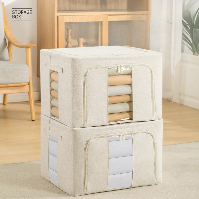 Cutie de Depozitare Pliabila, selexmo, Cu Fereastra si Fermoar Dublu, 66 L, Textil Premium, 50x40x33 cm, Cadru Metalic, Impermeabila, Bej