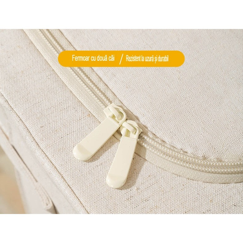 Cutie de Depozitare Pliabila, selexmo, Cu Fereastra si Fermoar Dublu, 66 L, Textil Premium, 50x40x33 cm, Cadru Metalic, Impermeabila, Bej