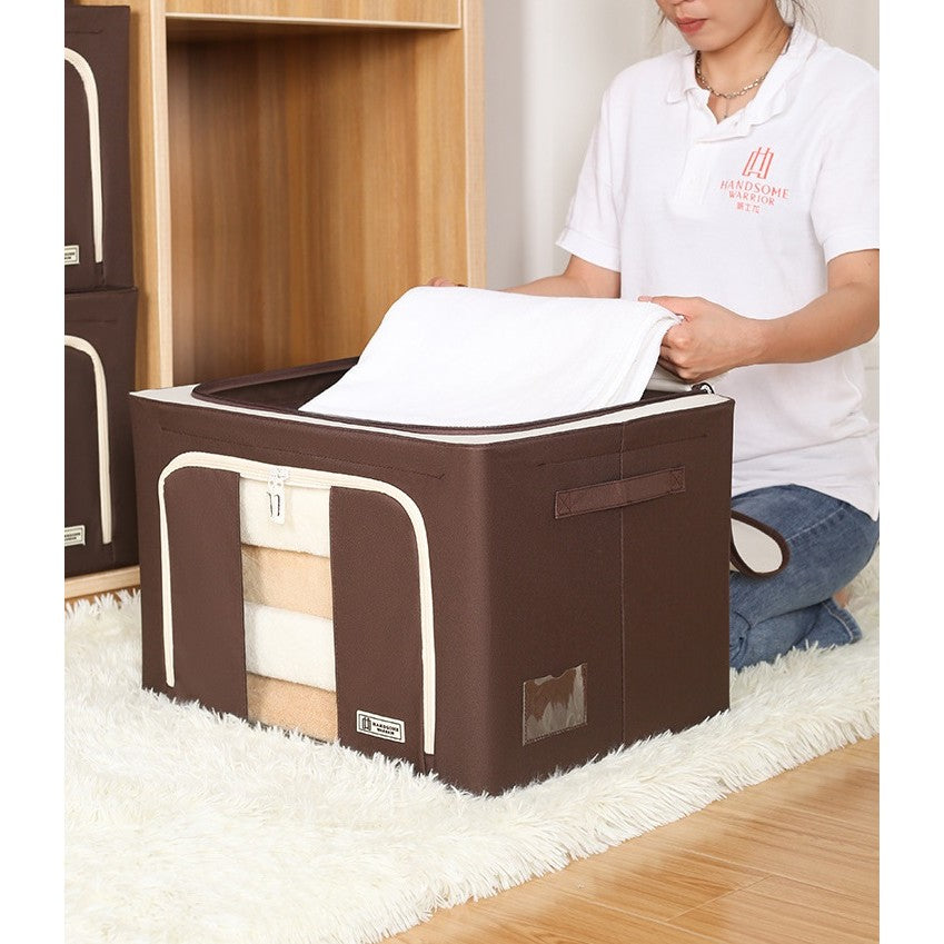 Cutie de Depozitare Pliabila, selexmo, Cu Fereastra si Fermoar Dublu, 66 L, Textil Premium, 50x40x33 cm, Cadru Metalic, Impermeabila, Maro