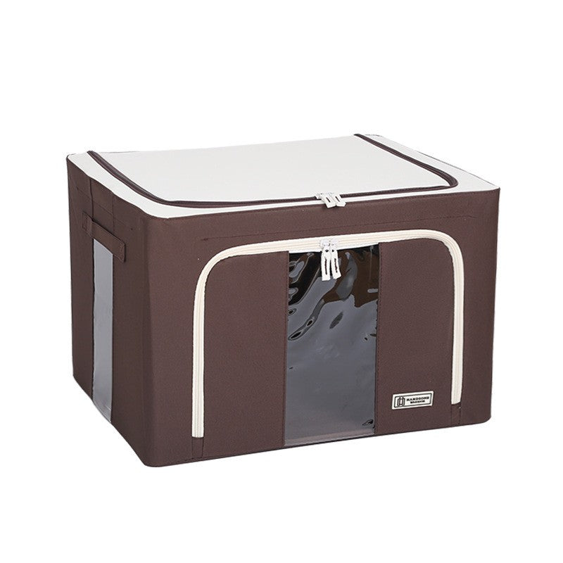 Cutie de Depozitare Pliabila, selexmo, Cu Fereastra si Fermoar Dublu, 66 L, Textil Premium, 50x40x33 cm, Cadru Metalic, Impermeabila, Maro