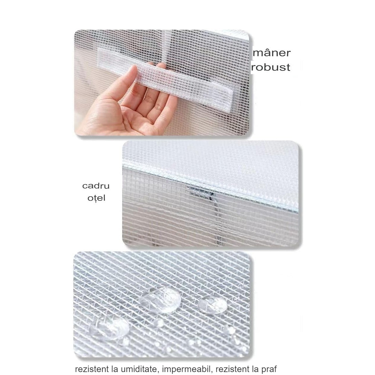 Cutie de Depozitare Pliabila, selexmo, Cu Fereastra si Fermoar Dublu Rosu, 66 L, Textil, 50x40x33 cm, Cadru Metalic, Impermeabila, Transparent