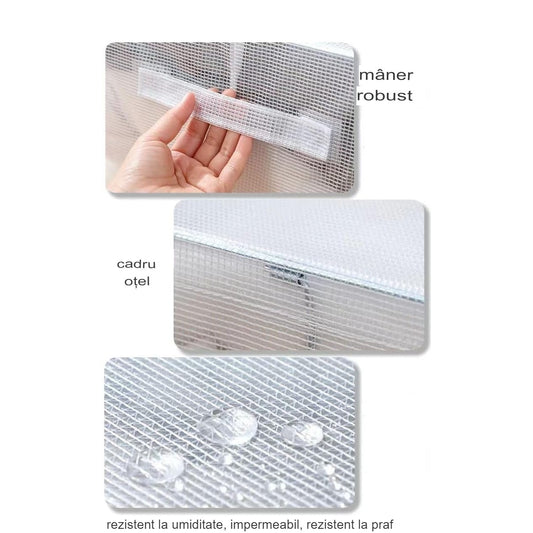 Cutie de Depozitare Pliabila, selexmo, Cu Fereastra si Fermoar Dublu Rosu, 66 L, Textil, 50x40x33 cm, Cadru Metalic, Impermeabila, Transparent