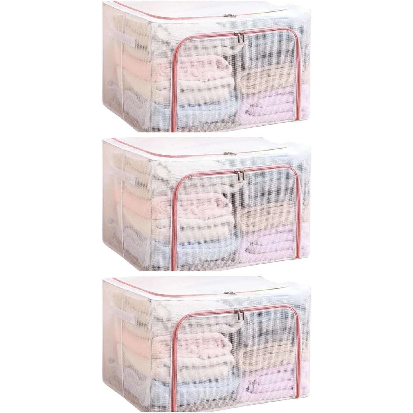 Cutie de Depozitare Pliabila, selexmo, Cu Fereastra si Fermoar Dublu Rosu, 66 L, Textil, 50x40x33 cm, Cadru Metalic, Impermeabila, Transparent