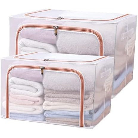 Cutie de Depozitare Pliabila, selexmo, Cu Fereastra si Fermoar Dublu Rosu, 66 L, Textil, 50x40x33 cm, Cadru Metalic, Impermeabila, Transparent