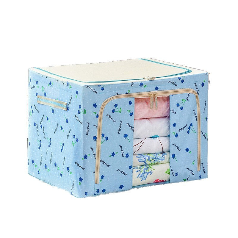 Cutie de Depozitare Pliabila, selexmo, 66 L, din Tesatura Oxford, 50x40x33 cm, Fereastra Frontala, 2 Usi de Acces cu Fermoar Bidirectional, Cadru Metalic, Suport Baza Stabil din Plastic, Imprimeu Cirese, Albastru