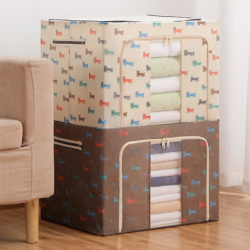 Cutie de Depozitare Pliabila, selexmo, 66 L, din Tesatura Oxford, 50x40x33 cm, Fereastra Frontala, 2 Usi de Acces cu Fermoar Bidirectional, Cadru Metalic, Suport Baza Stabil din Plastic, Imprimeu Catelusi, Maro