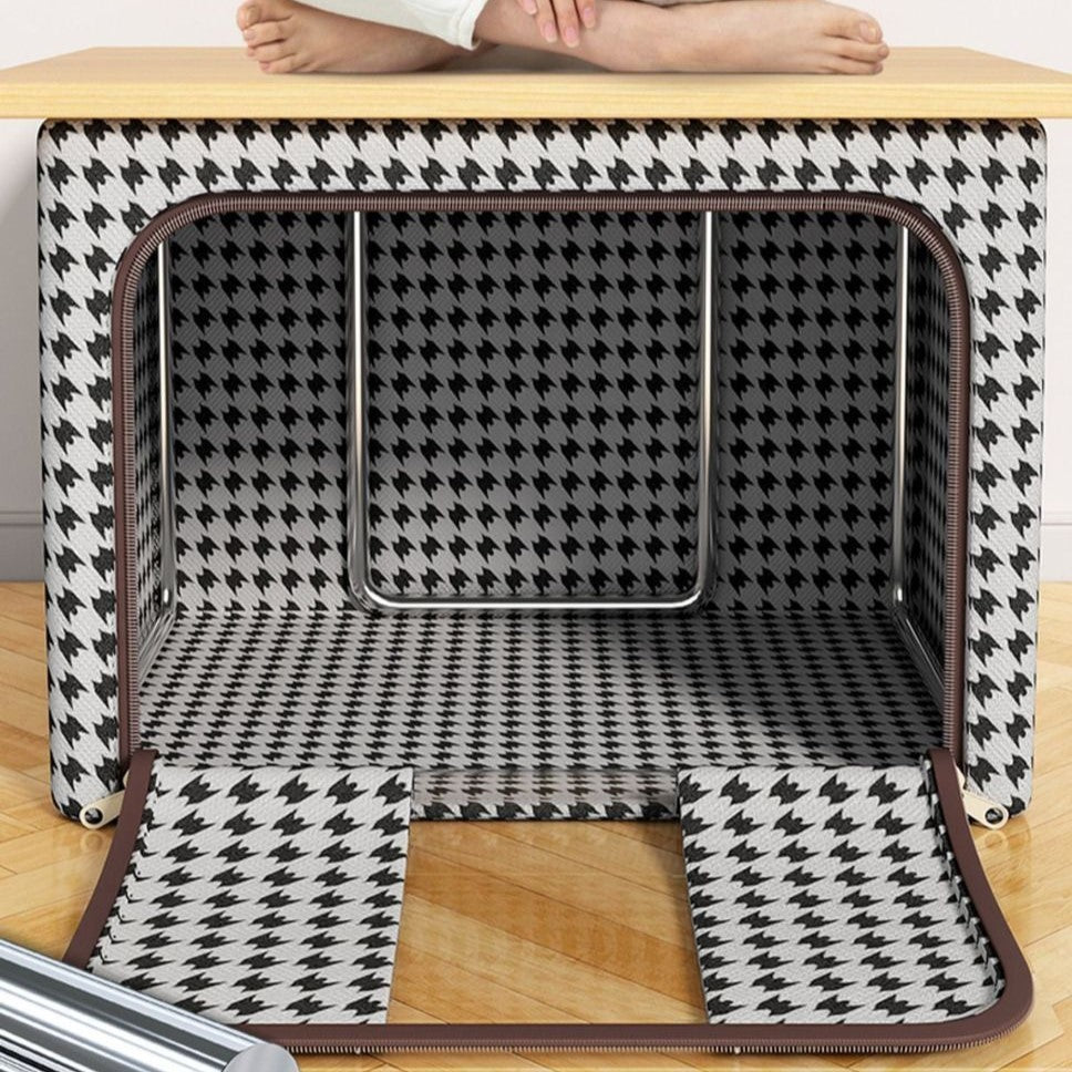 Cutie de Depozitare Pliabila, selexmo, Cu fermoar Bidirectional, 100 L, Textil, 60x42x40 cm, Cadru Metalic, o Fereastra, Suport Baza Stabil din Plastic, Design Zebra, Alb Negru