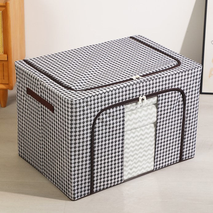 Cutie de Depozitare Pliabila, selexmo, Cu fermoar Bidirectional, 100 L, Textil, 60x42x40 cm, Cadru Metalic, o Fereastra, Suport Baza Stabil din Plastic, Design Zebra, Alb Negru