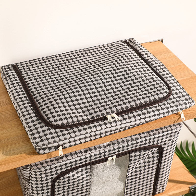 Cutie de Depozitare Pliabila, selexmo, Cu fermoar Bidirectional, 100 L, Textil, 60x42x40 cm, Cadru Metalic, o Fereastra, Suport Baza Stabil din Plastic, Design Zebra, Alb Negru