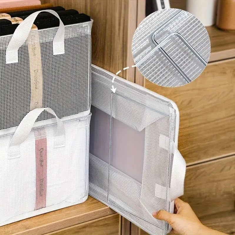 Cutie de Depozitare Tip Cos, selexmo, Material Textil Transparent, Pliabila, 47x28x20 cm, 35 l, Cadru Metalic, cu Manere, Alb