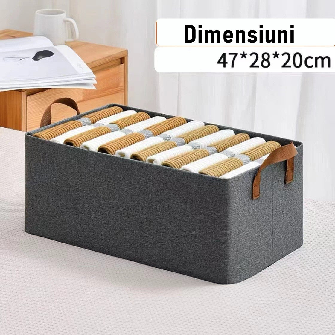Cutie de depozitare tip cos, selexmo, textil, pliabila, 47x28x20 cm, cadru metalic, cu manere, gri