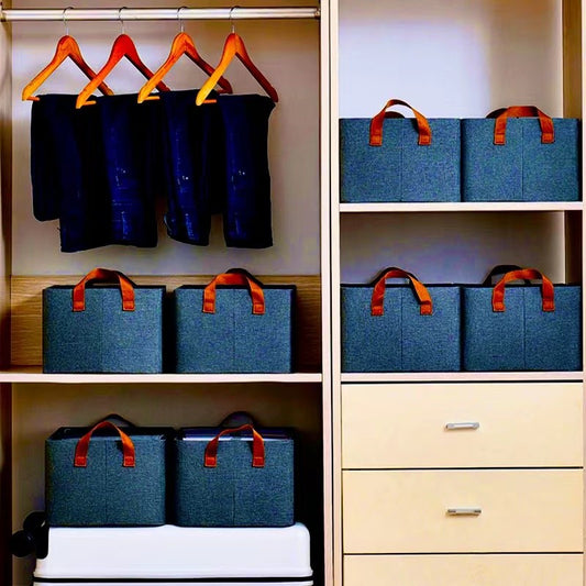 Cutie de depozitare tip cos, selexmo, textil, pliabila, 47x20x28 cm, se poate spala, cu manere, albastru