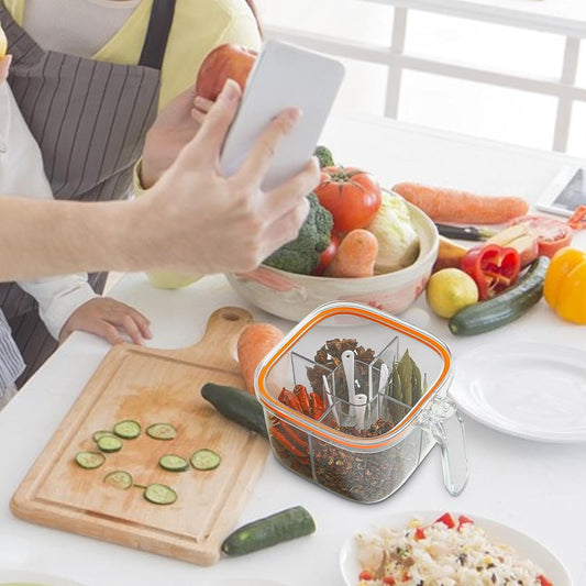 Cutie Depozitare Alimente, selexmo, din Plastic/Silicon, 20 x 10 x 10 cm, 5 Compartimente, Alb/Portocaliu