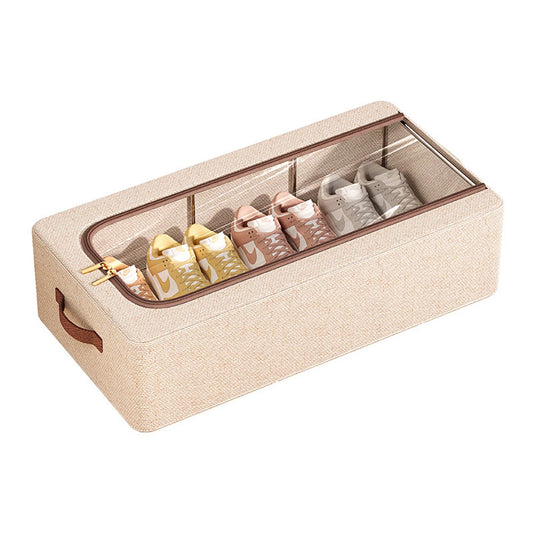 Cutie Depozitare cu Cadru Metalic, selexmo, pentru Incaltaminte, Haine, Lingerie, Fermoar Calitativ, Fereastra Transparenta, Manere Laterale, 60 x 30 x 15 cm Bej