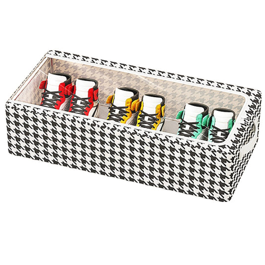 Cutie Depozitare cu Cadru Metalic, selexmo, pentru Incaltaminte, Haine, Lingerie, Fermoar Calitativ, Fereastra Transparenta, Manere Laterale, 40 x 30 x 15 cm, Alb Negru