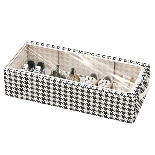 Cutie Depozitare cu Cadru Metalic, selexmo, pentru Incaltaminte, Haine, Lingerie, Fermoar Calitativ, Fereastra Transparenta, Manere Laterale, 60 x 30 x 16 cm, Alb Negru