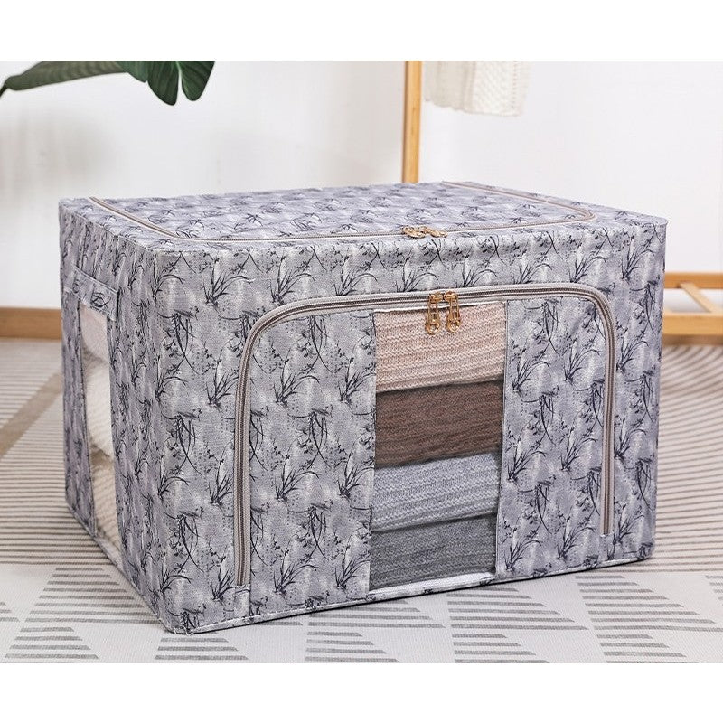 Cutie Depozitare, selexmo, 66L, din Material Textil, 50 x 40 x 33 cm, pentru Haine si Lenjerii, Model Bambus, Negru