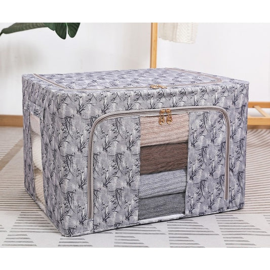 Cutie Depozitare, selexmo, 66L, din Material Textil, 50 x 40 x 33 cm, pentru Haine si Lenjerii, Model Bambus, Negru