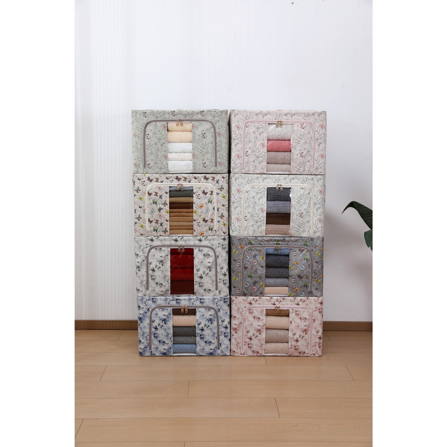 Cutie Depozitare, selexmo, 66L, din Material Textil, 50 x 40 x 33 cm, pentru Haine si Lenjerii, Model Bambus, Negru