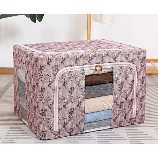 Cutie Depozitare, selexmo, 66L, din Material Textil, 50 x 40 x 33 cm, pentru Haine si Lenjerii, Model Bambus, Roz
