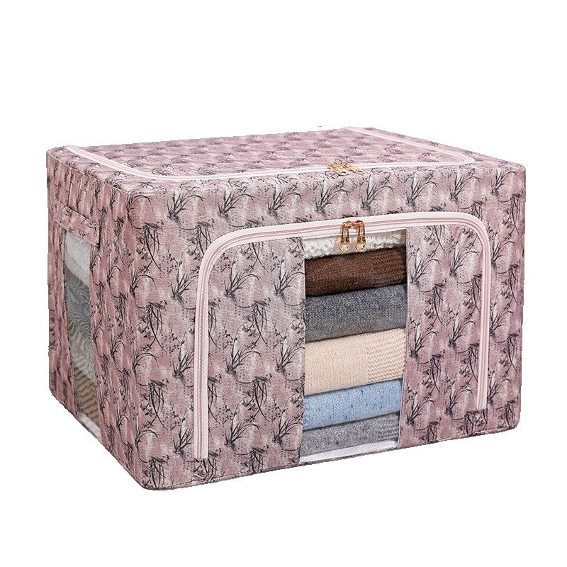 Cutie Depozitare, selexmo, 66L, din Material Textil, 50 x 40 x 33 cm, pentru Haine si Lenjerii, Model Bambus, Roz