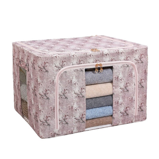 Cutie Depozitare, selexmo, 66L, din Material Textil, 50 x 40 x 33 cm, pentru Haine si Lenjerii, Model Floare de Prun, Roz