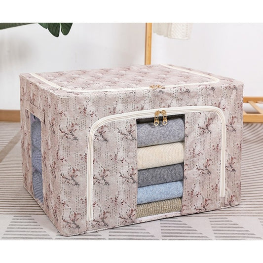 Cutie Depozitare, selexmo, 66L, din Material Textil, 50 x 40 x 33 cm, pentru Haine si Lenjerii, Model Flori de Primavara, Roz