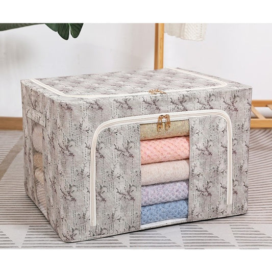 Cutie Depozitare, selexmo, 66L, din Material Textil, 50 x 40 x 33 cm, pentru Haine si Lenjerii, Model Flori de Primavara, Verde