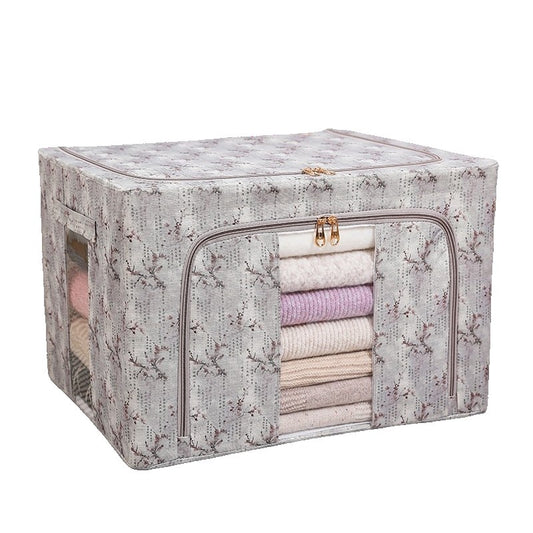 Cutie Depozitare, selexmo, 66L, din Material Textil, 50 x 40 x 33 cm, pentru Haine si Lenjerii, Model Flori de Primavara, Gri