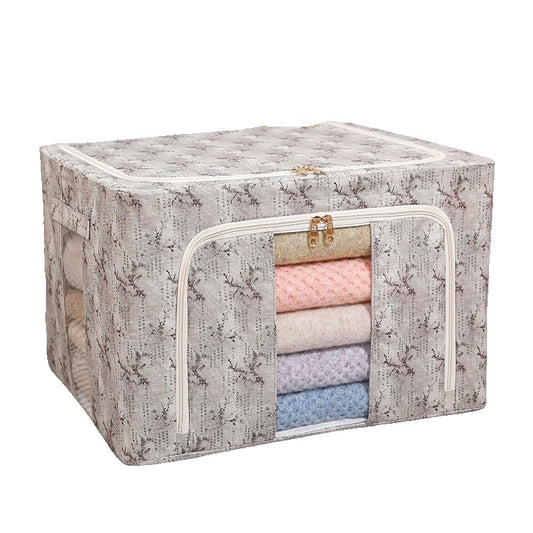 Cutie Depozitare, selexmo, 66L, din Material Textil, 50 x 40 x 33 cm, pentru Haine si Lenjerii, Model Flori de Primavara, Verde