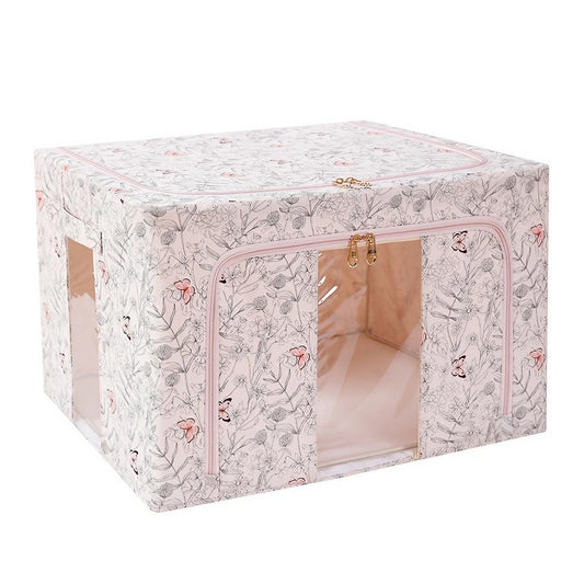 Cutie Depozitare, selexmo, 66L, din Material Textil, 50 x 40 x 33 cm, pentru Haine si Lenjerii, Model Fluturasi, Bej