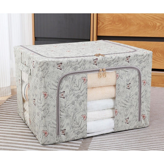 Cutie Depozitare, selexmo, 66L, din Material Textil, 50 x 40 x 33 cm, pentru Haine si Lenjerii, Model Fluturasi, Gri