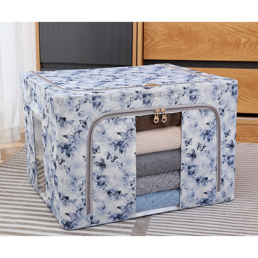 Cutie Depozitare, selexmo, 66L, din Material Textil, 50 x 40 x 33 cm, pentru Haine si Lenjerii, Model Fluturasi, Albastru