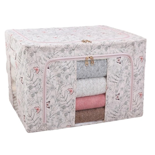 Cutie Depozitare, selexmo, 66L, din Material Textil, 50 x 40 x 33 cm, pentru Haine si Lenjerii, Model Fluturasi, Roz