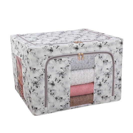 Cutie Depozitare, selexmo, 66L, din Material Textil, 50 x 40 x 33 cm, pentru Haine si Lenjerii, Model Fluturasi, Gri/Auriu