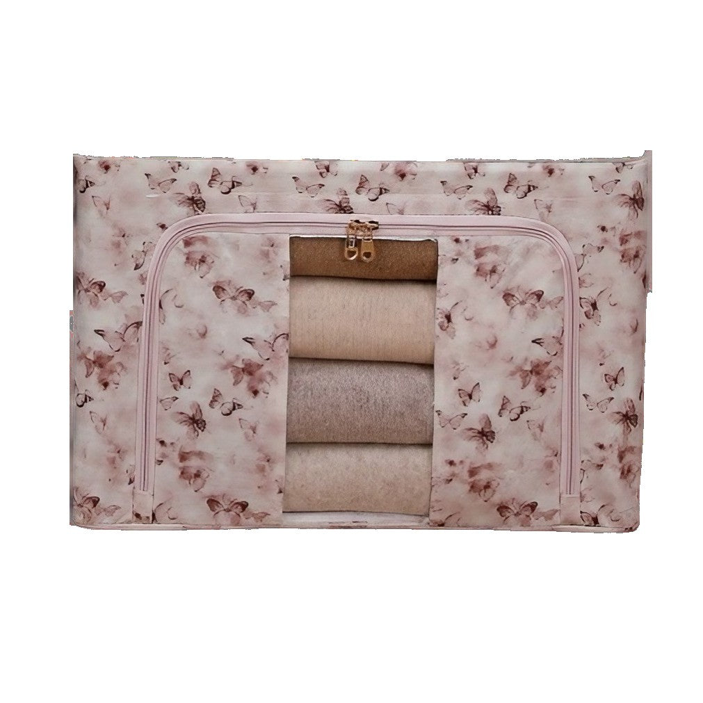 Cutie Depozitare, selexmo, 66L, din Material Textil, 50 x 40 x 33 cm, pentru Haine si Lenjerii, Model Fluturasi, Roz/Gri