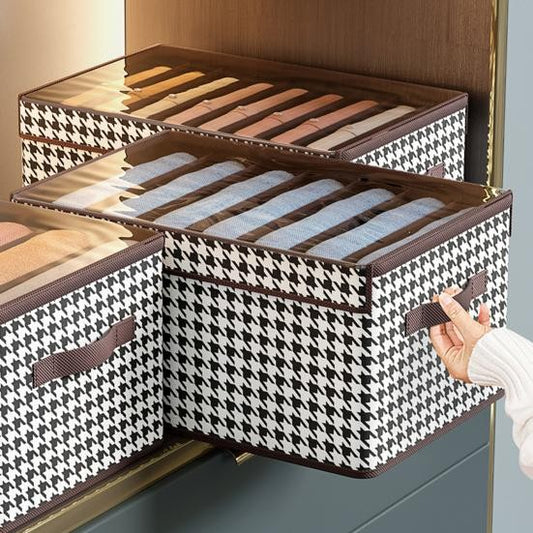 Cutie Depozitare, selexmo, Capac Transparent, Model In Carouri, Model Mic, Maro