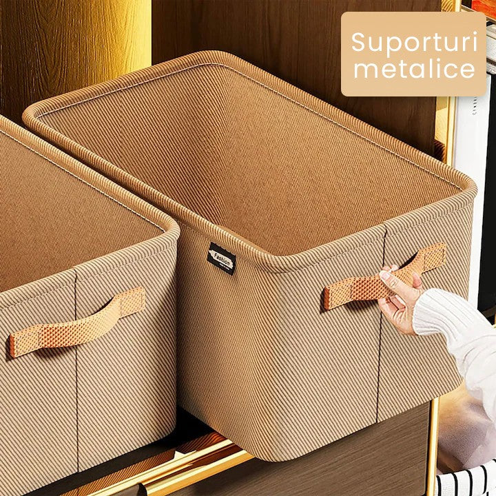 Cutie Depozitare selexmo, pentru Haine, lucruri, din Textil cu Cadru Metalic, Manere Laterale, forma Dreptunghiulara, 48 x 28 x 25 cm, volum 34 L Kaki